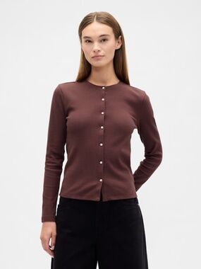 NWT XL Brown Gap Ribbed Button-Up Top